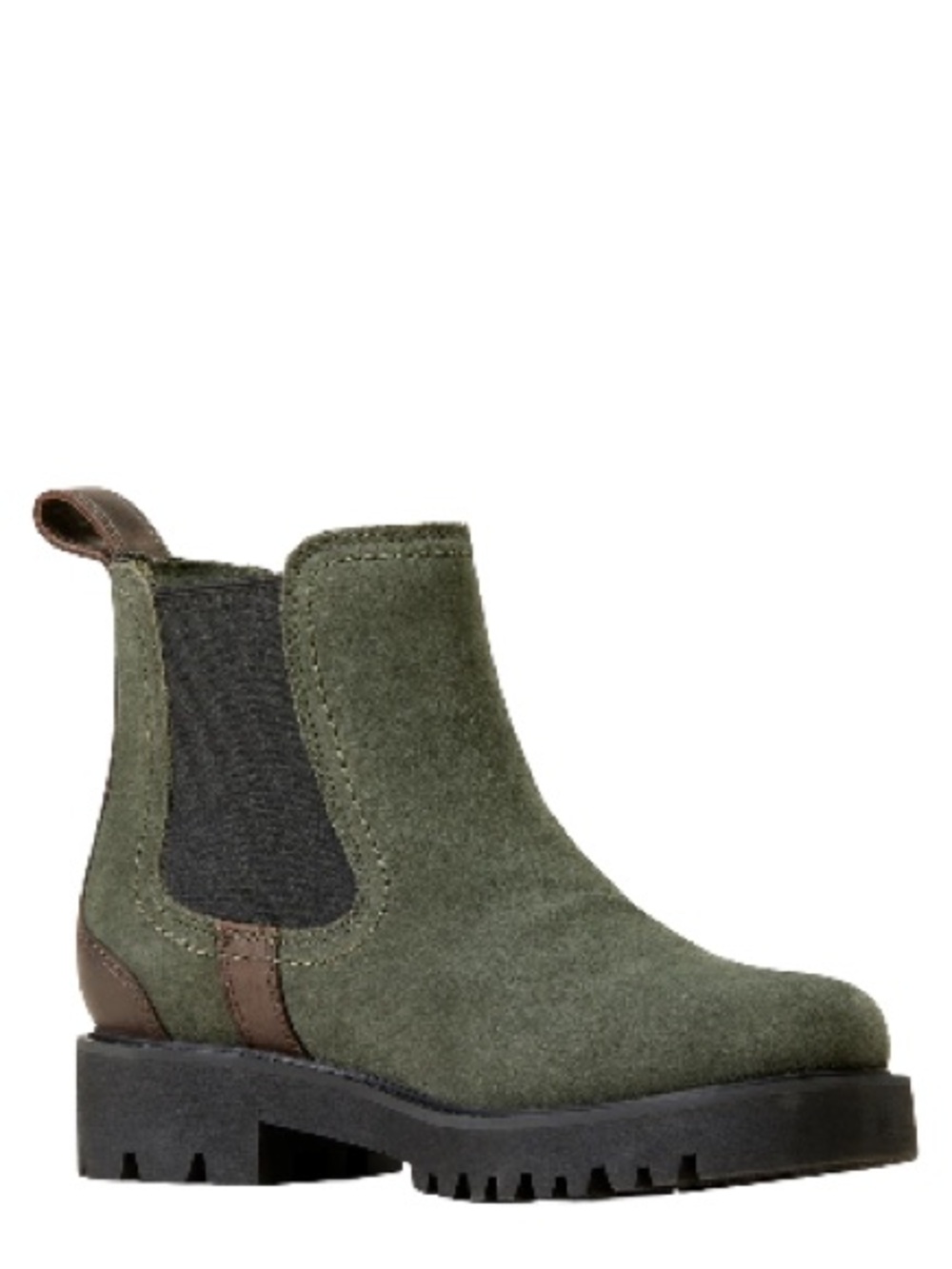 Ariat Forest Night Green Suede Chelsea Ankle Booties with Brown Trim Waterproof